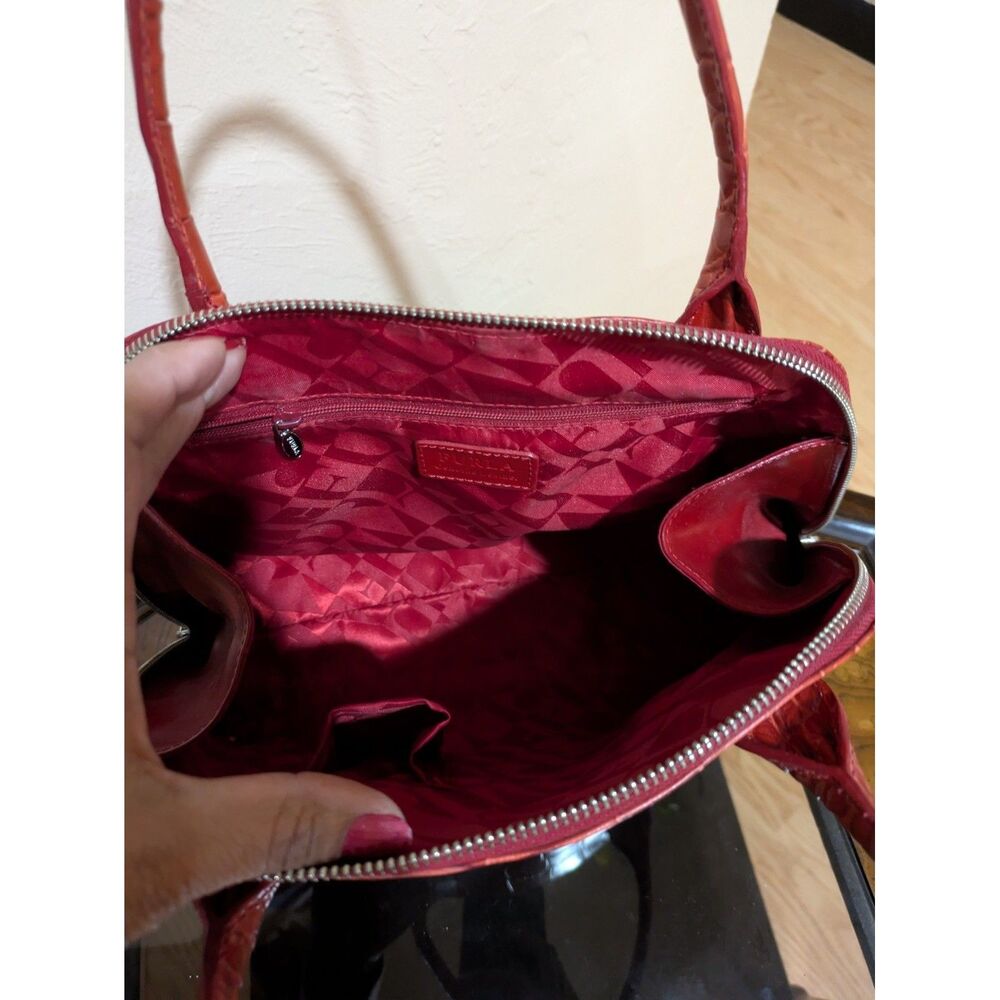Furla Made In Italy Red Leather Alligator Handbag - Picture 9 of 10